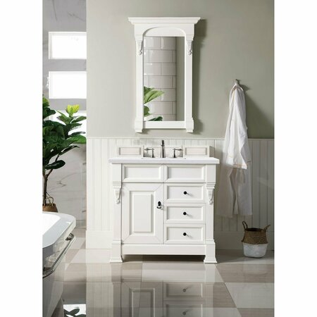 James Martin Vanities Brookfield 36in Single Vanity, Bright White w/ 3 CM Arctic Fall Solid Surface Top 147-V36-BW-3AF